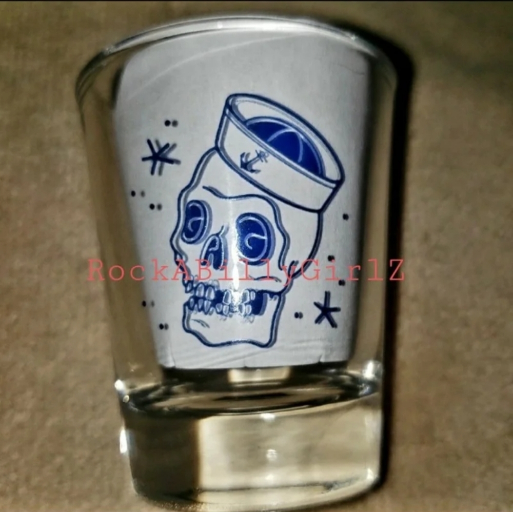 Sourpuss Nautical Skull Anchor Stars Tattoo Flash Limited Edition 2oz Shot Glass